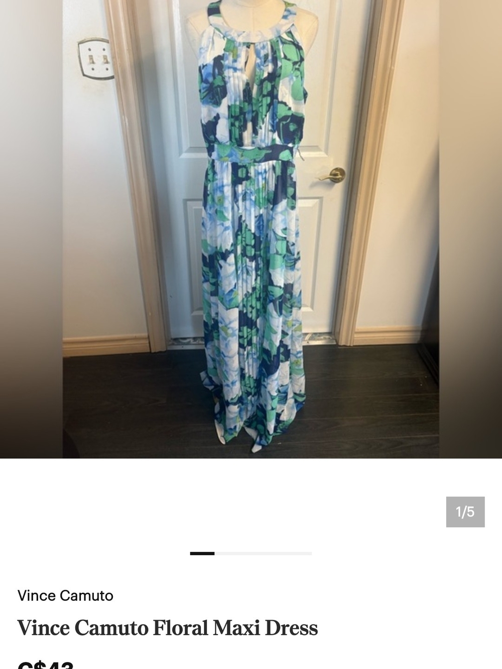 Vince Camuto Green & Blue Floral Halter Maxi Dress